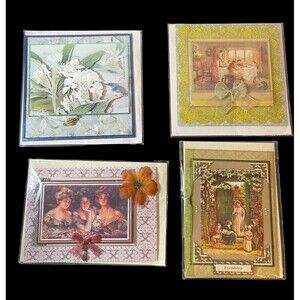 4 Handmade Victorian Greeting Cards, Especially For You, Envelopes And Poly Bags